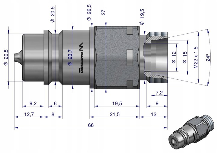 Szybkozlacze-hydrauliczne-wtyczka-M22x1-5-gwint-zewnetrzny-EURO-9100822W-Numer-katalogowy-czesci-WIAM22SZ